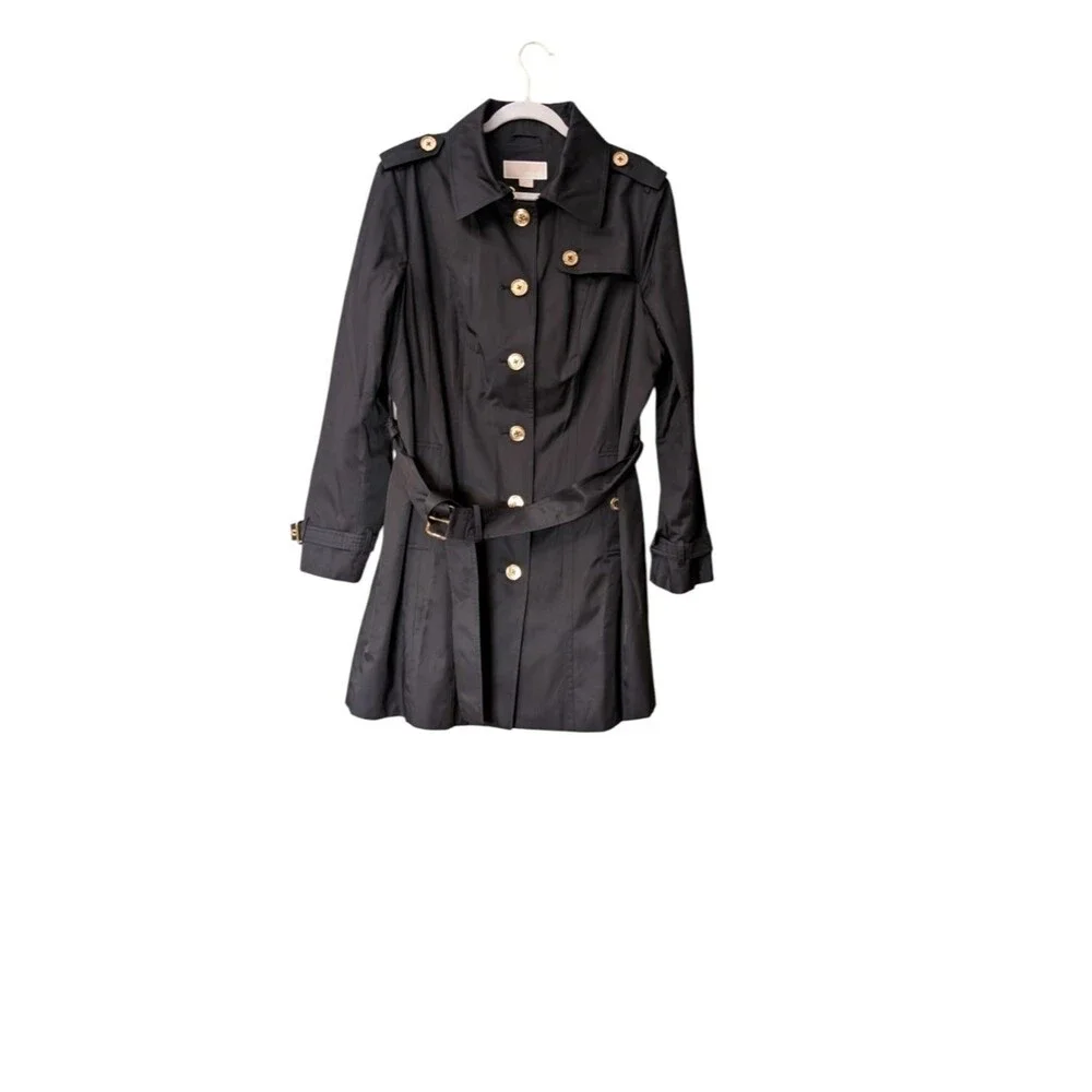 Michael Kors Black Gold-Button Trench coat size XL  Boss Babe classic utility